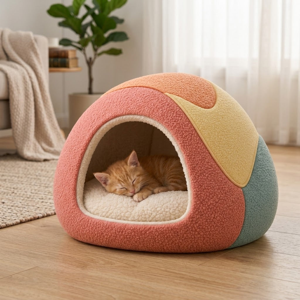 Pawmoriva® CozyNest Colorblock Cat Cave Bed 🐱🧡