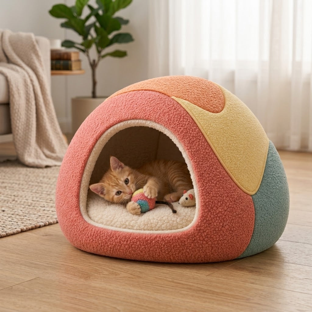 Pawmoriva® CozyNest Colorblock Cat Cave Bed 🐱🧡